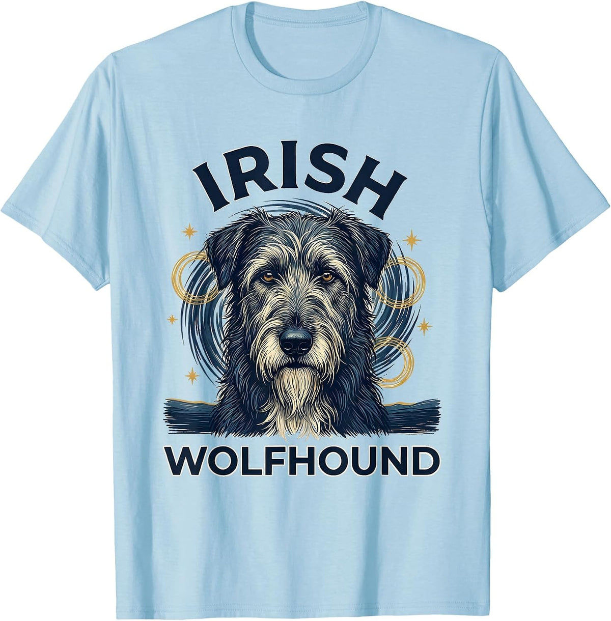 Men's Irish Wolfhound Van Gogh Style Starry Night Dog Breed T-Shirt - Baby Blue