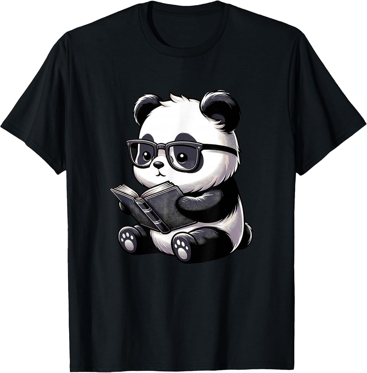 Panda Reading Book Kawaii Bookworm Librarian T-Shirt - Black