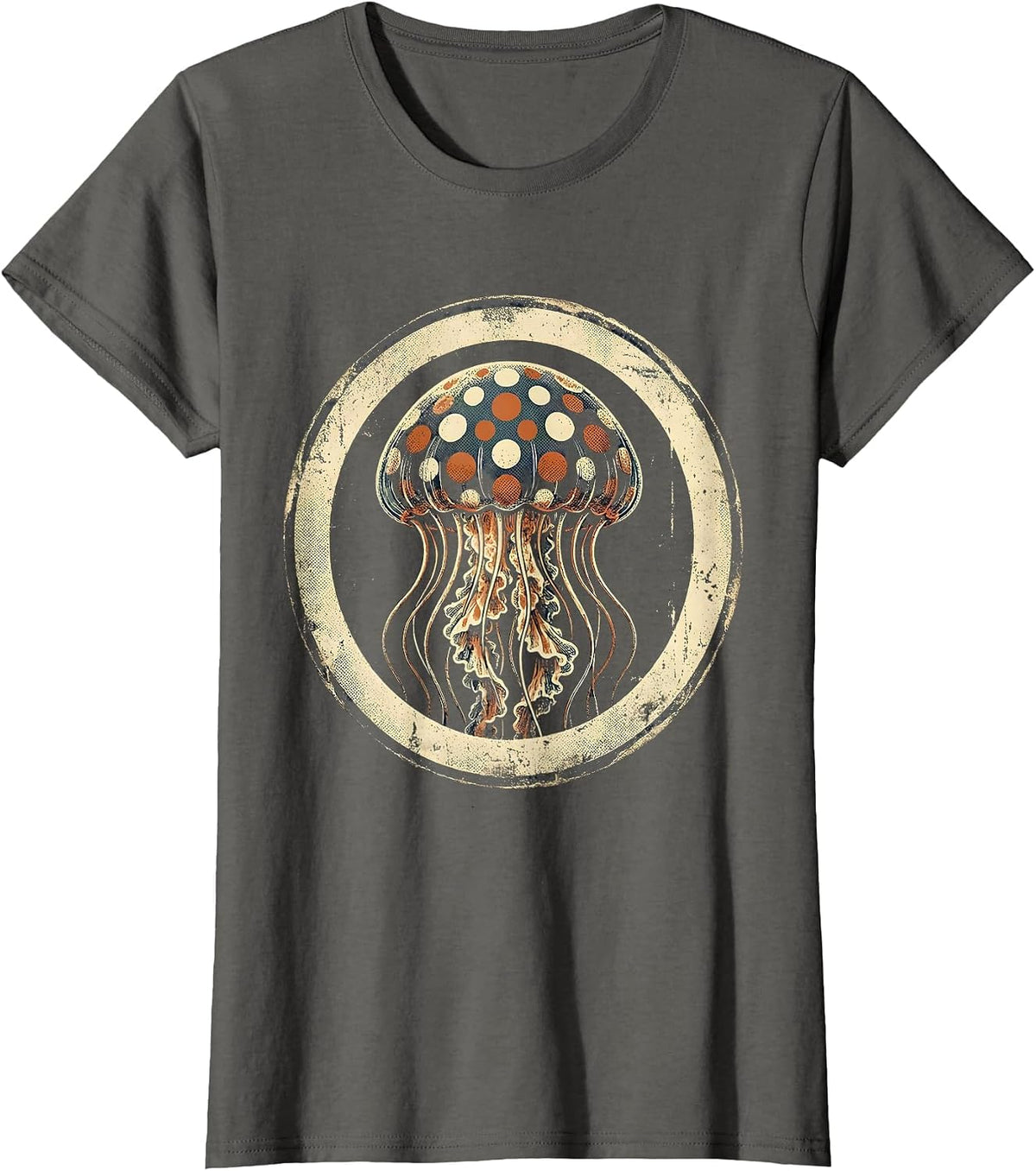 Women's Glowing Polka Dot Jellyfish Illustration T-Shirt - Asphalt Grey