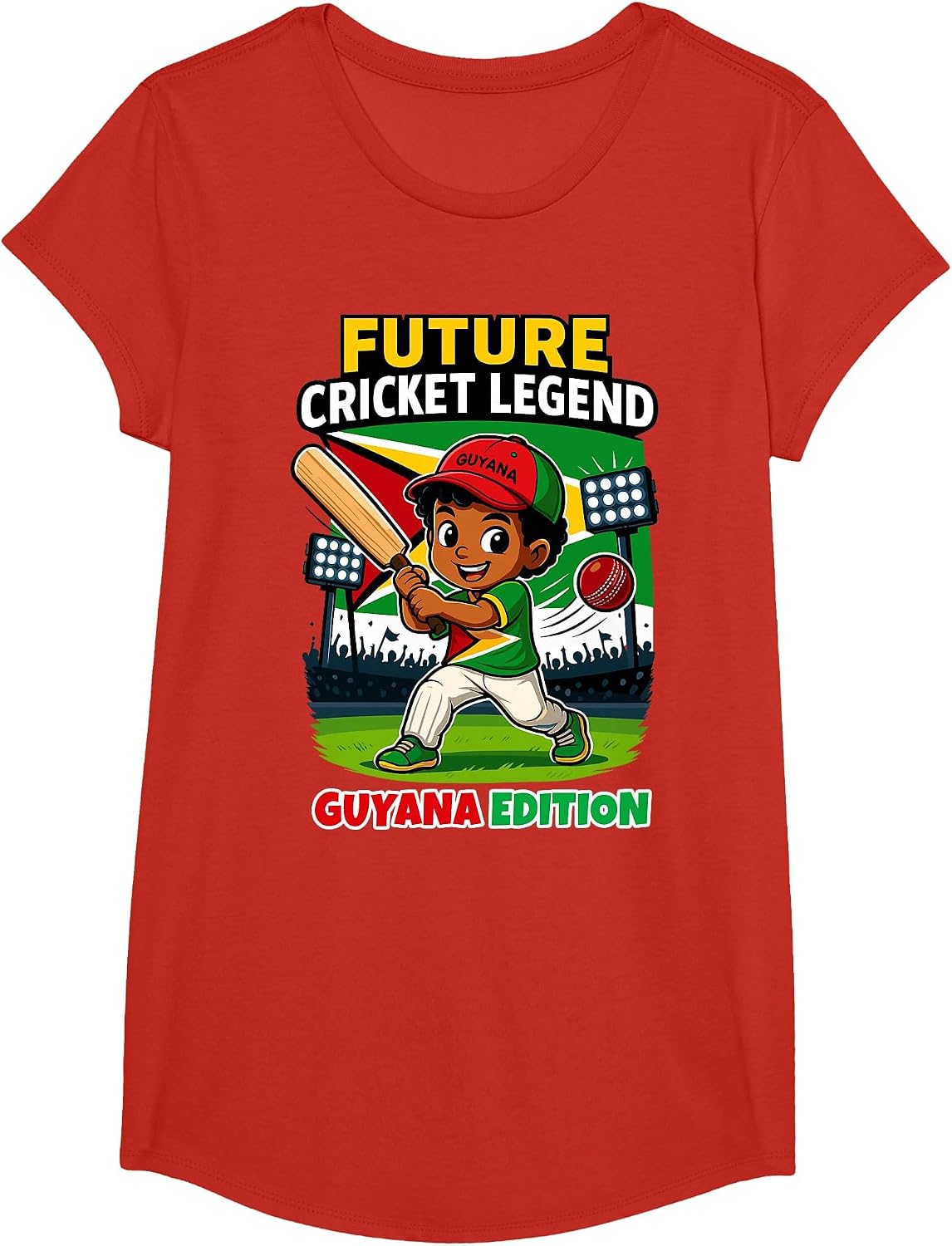 Future Cricket Legend Guyana Edition Boy for Boys Kids T-Shirt - Girls Red