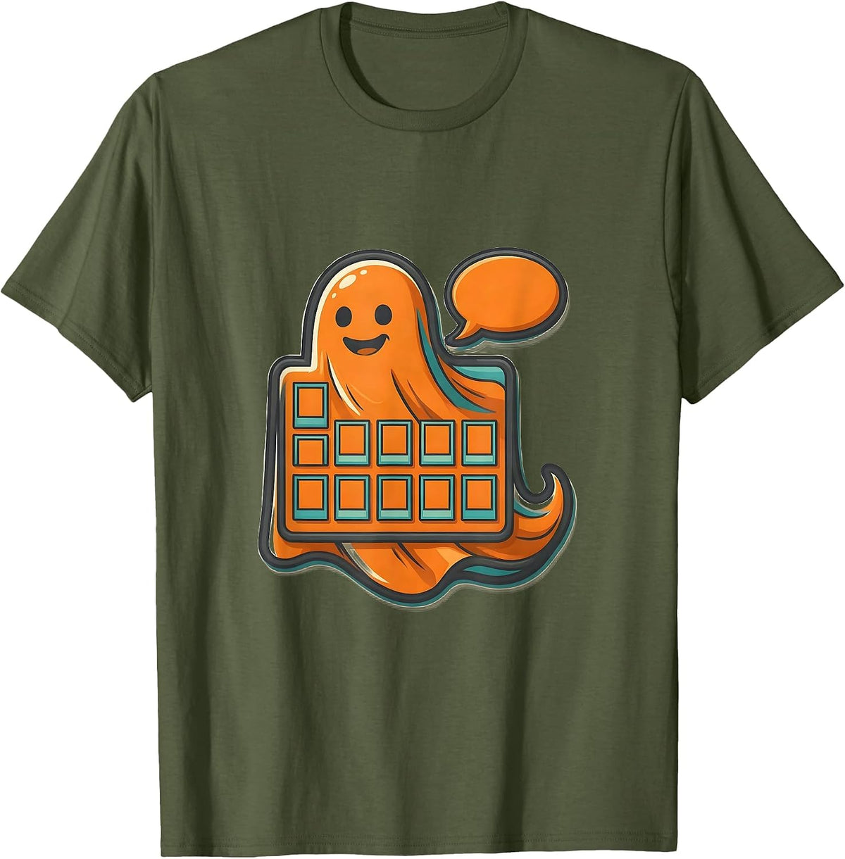 Men's Friendly Ghost Speech Board Halloween Teacher Costume Humor T-Shirt - Olive Green