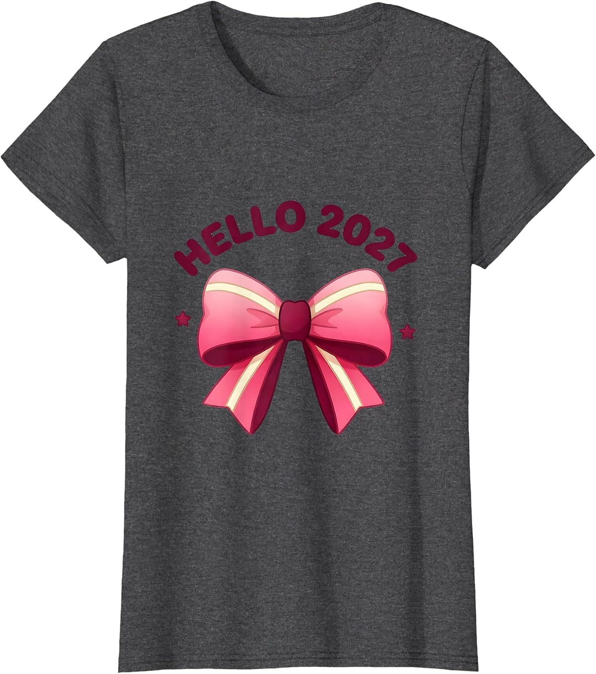 Women's Hello 2027 Cute Kawaii Bow Coquette New Year's Eve 2027 T-Shirt - Dark Heather Grey
