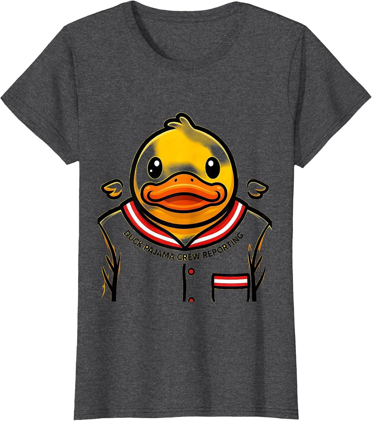 Women's Duck Pajama Crew Reporting Costume Duck Lover Christmas T-Shirt - Dark Heather Grey