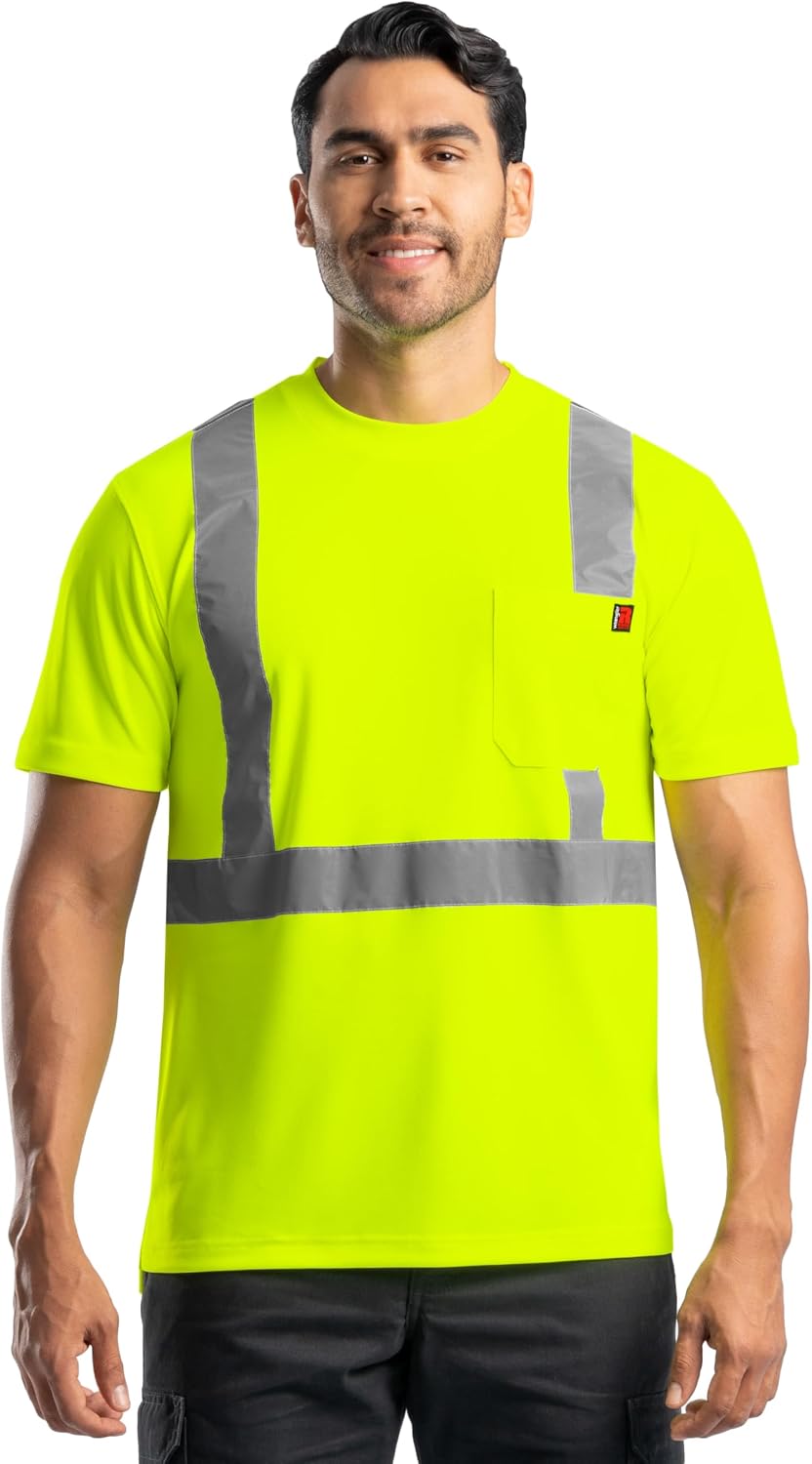 Wrangler Men's High Visibility Performance Short Sleeve Pocket Tee - Safety Yellow