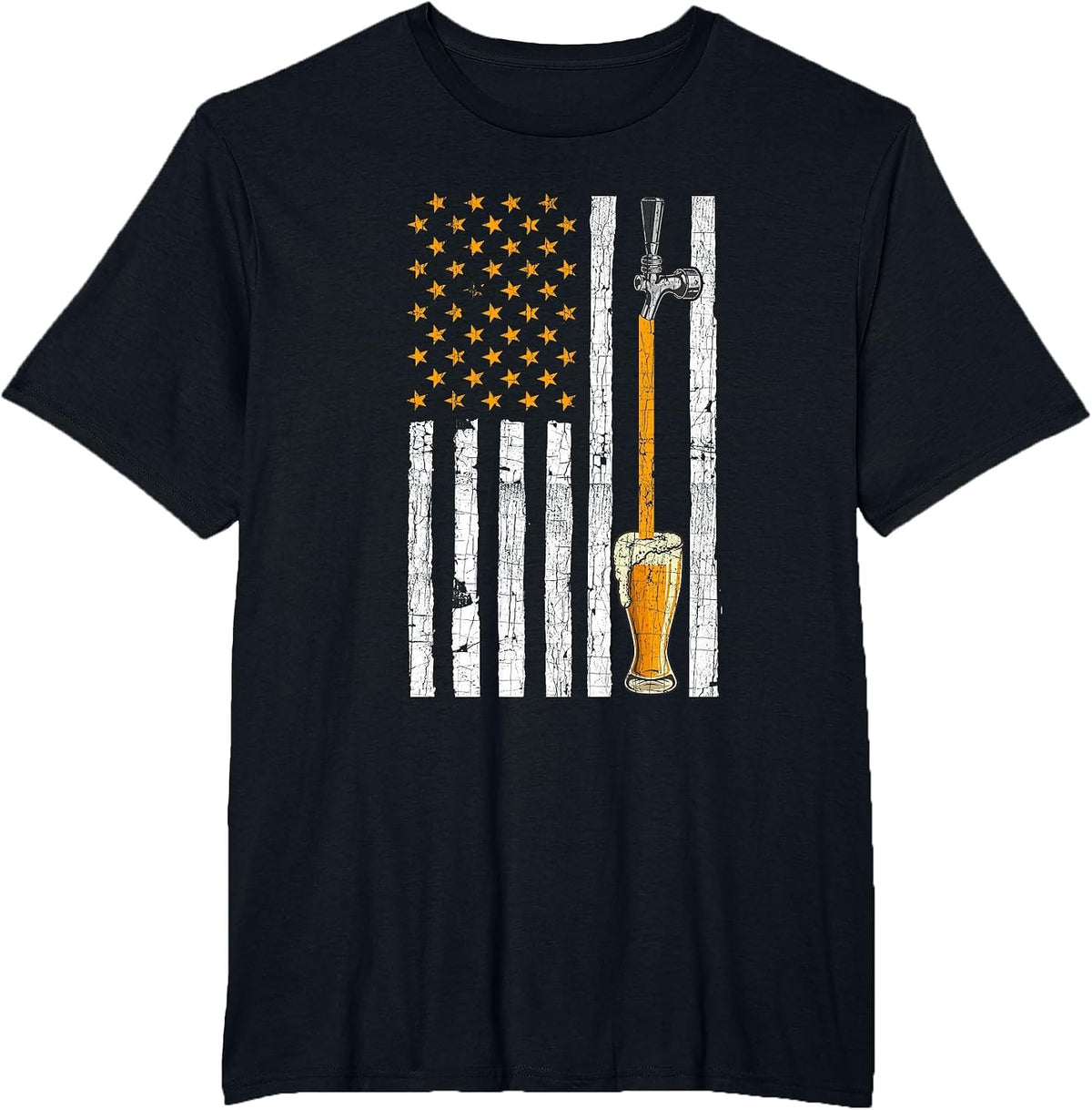 American Flag Beer Tap Funny Humorous Beer Lover 4th of July T-Shirt - Black