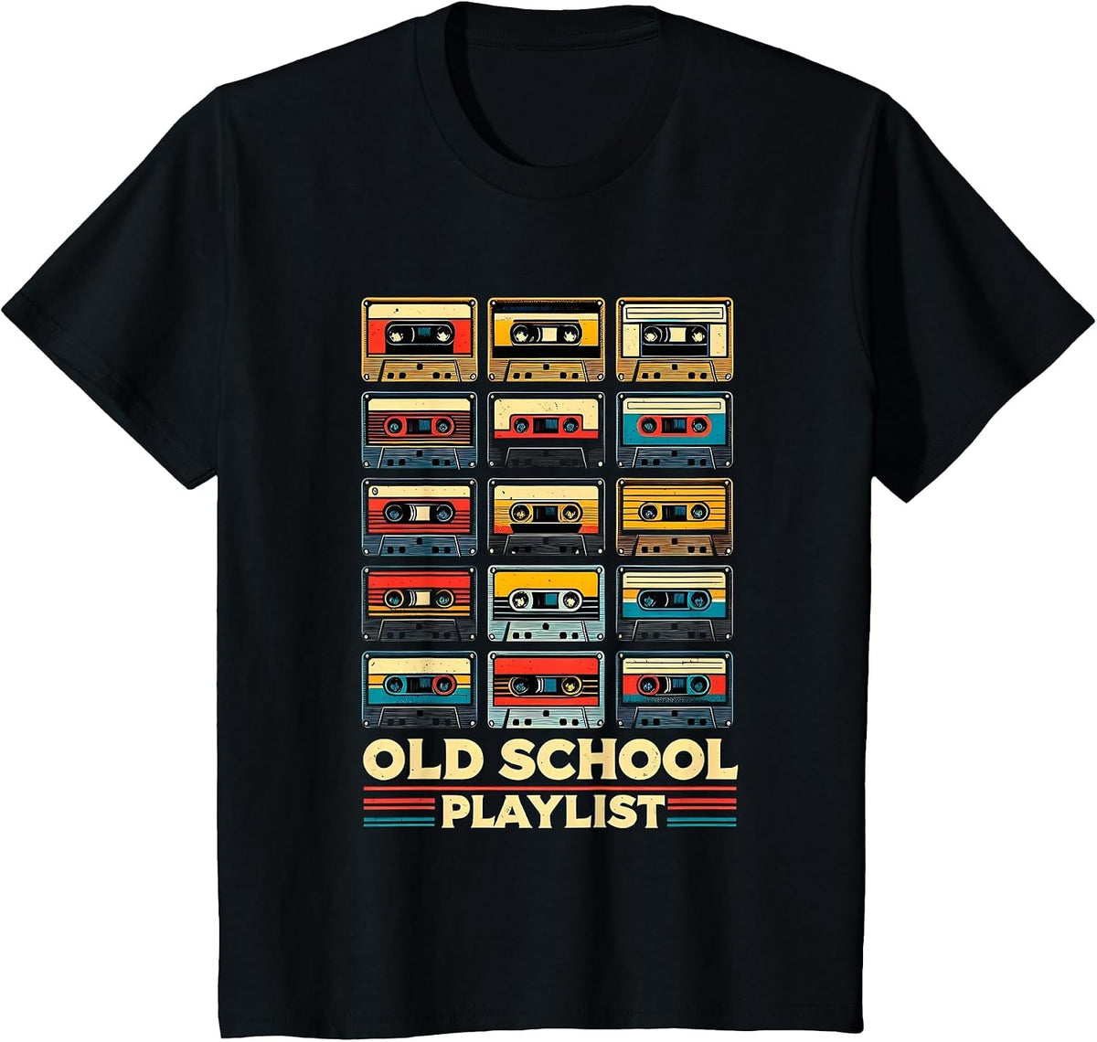 Old School Playlist Retro 80s 90s Cassette Tape Music T-Shirt - Black