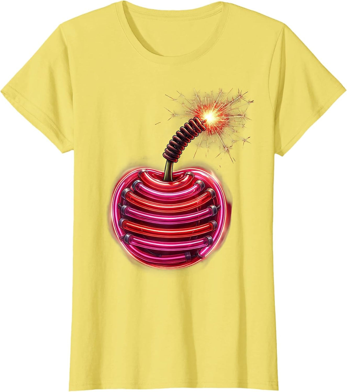 Cherry Bomb Sparking Fuse Graphic Tee T-Shirt - Lemon Yellow