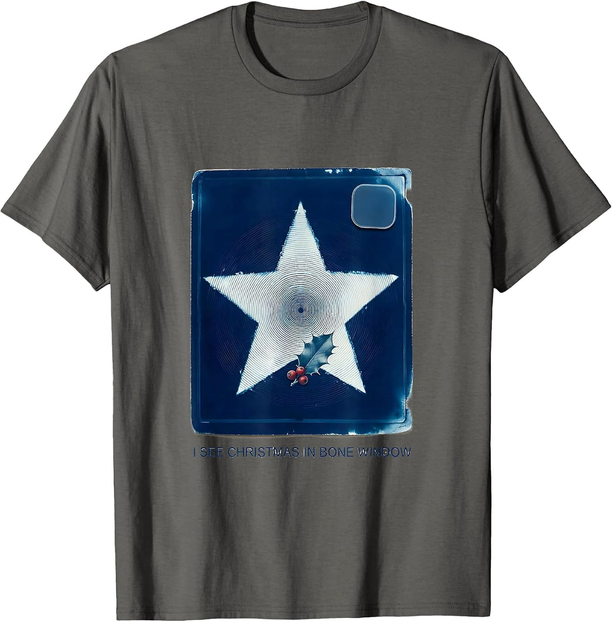 I See Christmas In Bone Window Cyanotype Radiology Tech Pun T-Shirt - Asphalt Grey