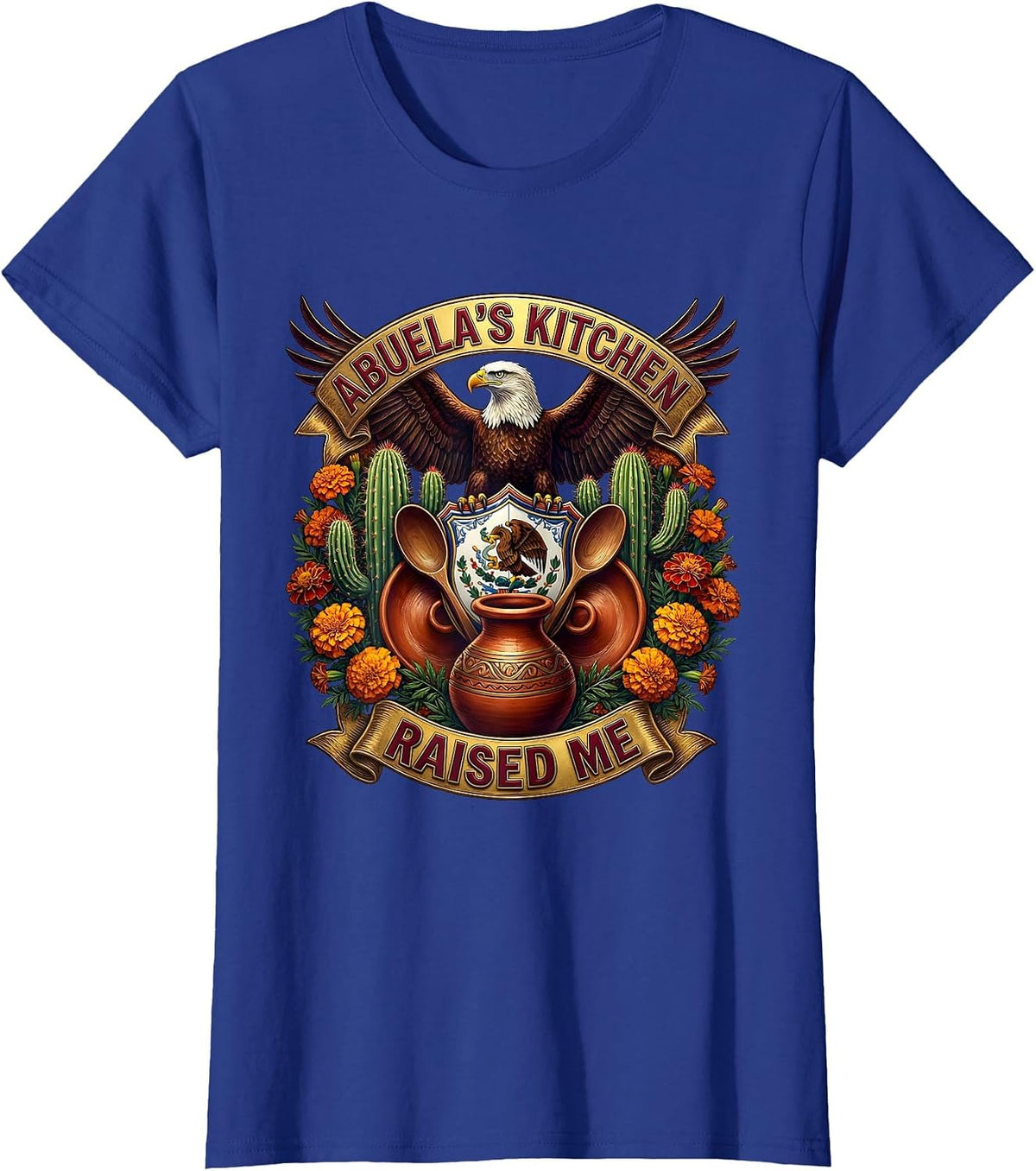 Women's Abuela's Kitchen Raised Me Mexican Heritage Design T-Shirt - Royal Blue
