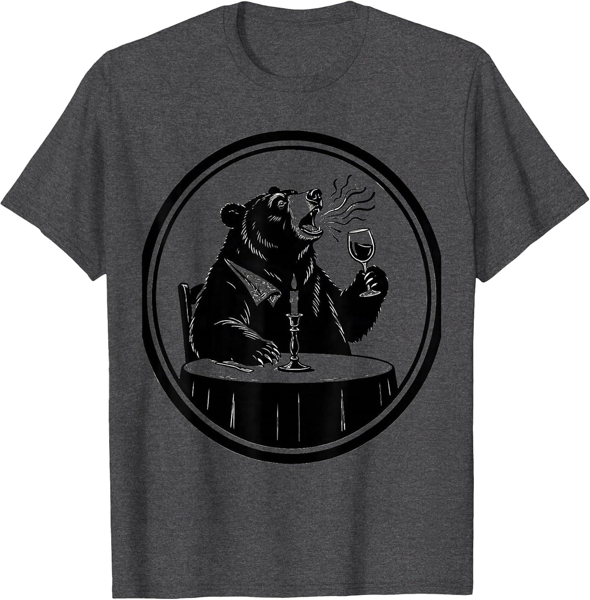 Bear Burping at Fancy Candlelit Restaurant T-Shirt - Dark Heather Grey