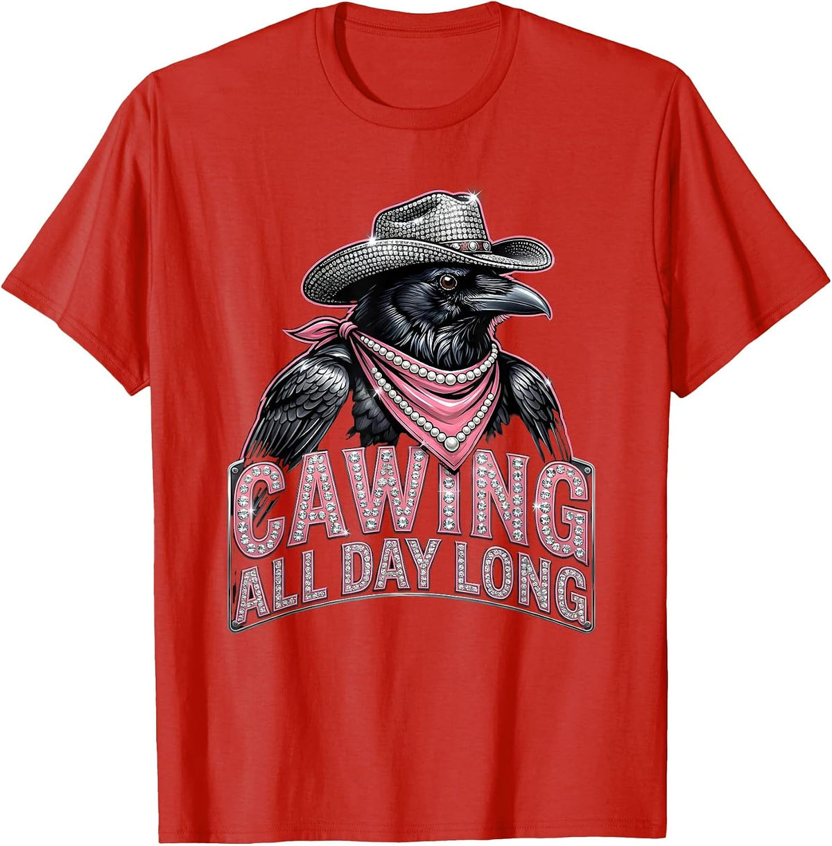 Men's Cawing All Day Long Crow Bird Design T-Shirt - Red