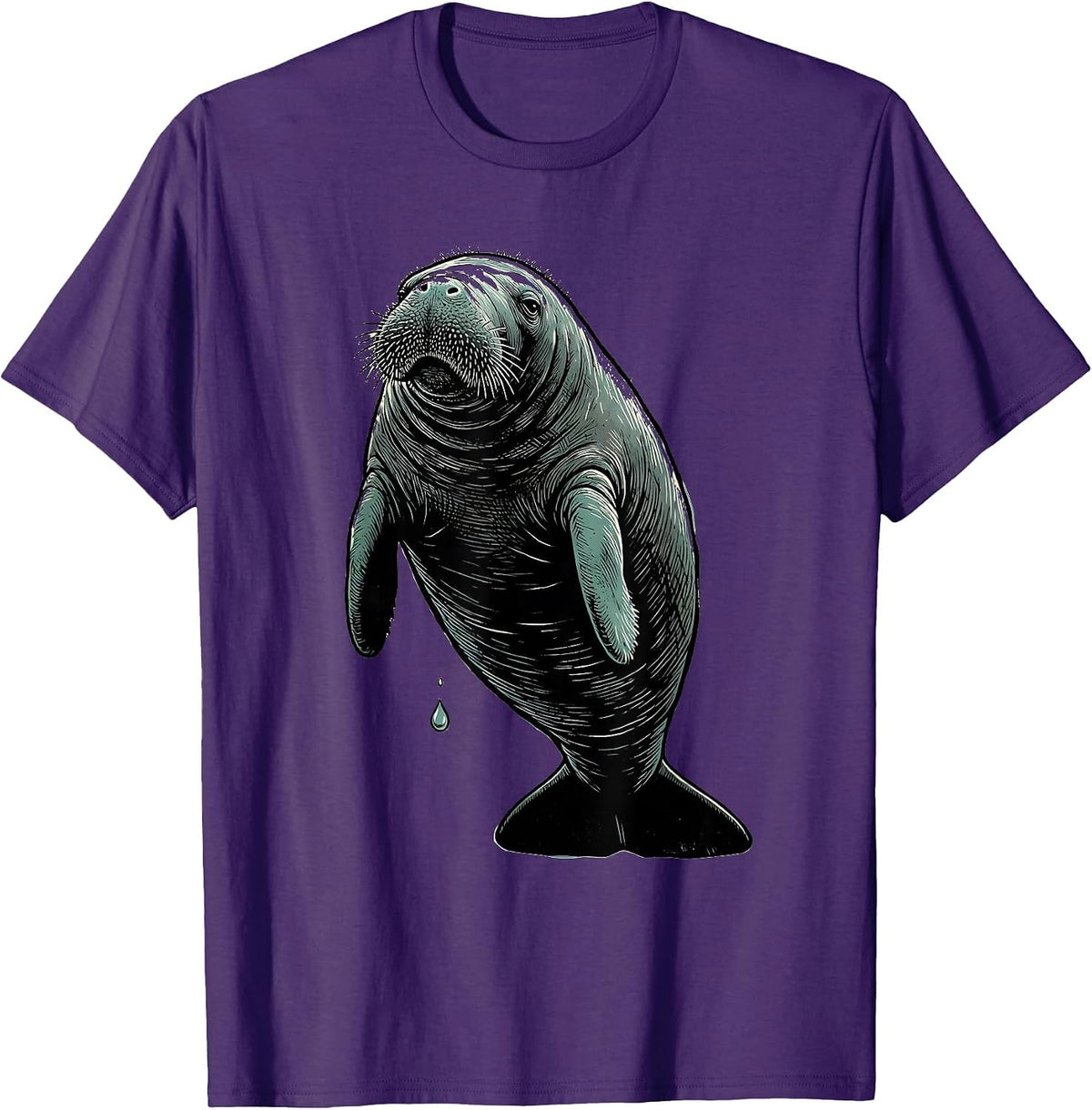 Manatee Linocut Novelty Sea Animal Lover Humor T-Shirt - Purple