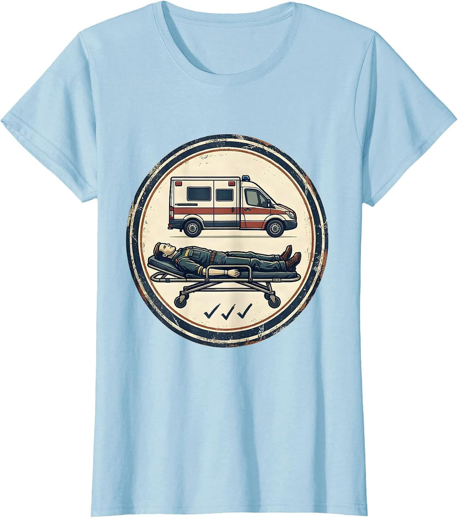 Women's Sealed Ambulance Badge Vintage EMT Paramedic Crew T-Shirt - Baby Blue