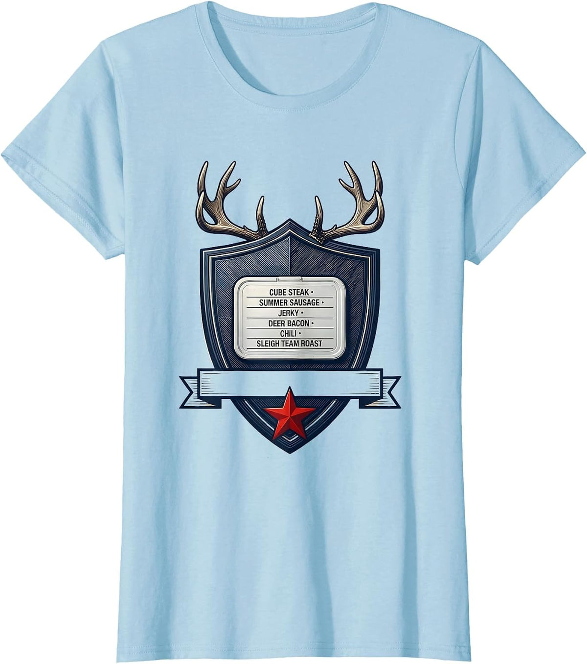 Cube Steak Summer Sausage Jerky Deer Bacon Christmas Deer T-Shirt - Baby Blue
