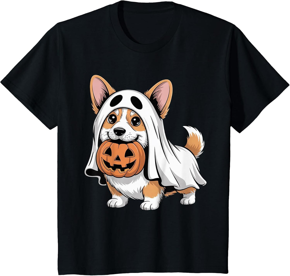 Cute Corgi Ghost Pumpkin Dog Owner Halloween Costume T-Shirt - Black