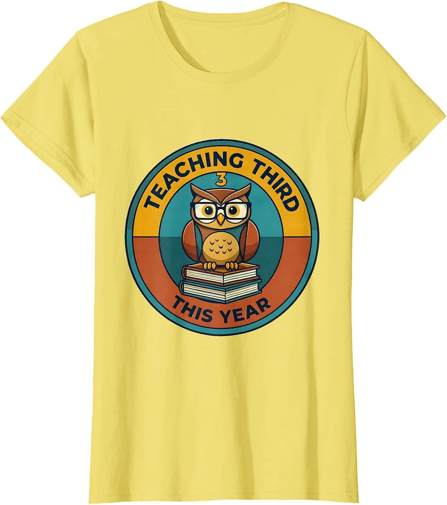 Women's Teaching Third This Year Midcentury Modern Teacher Grade T-Shirt - Lemon Yellow