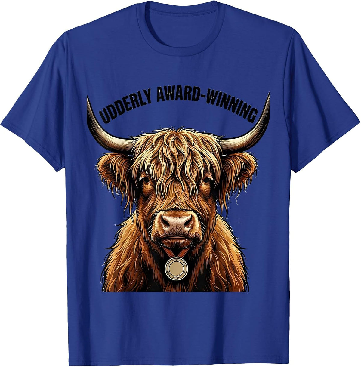 Men's Udderly Award-Winning Funny Highland Cow Animal Lover Humor T-Shirt - Royal Blue