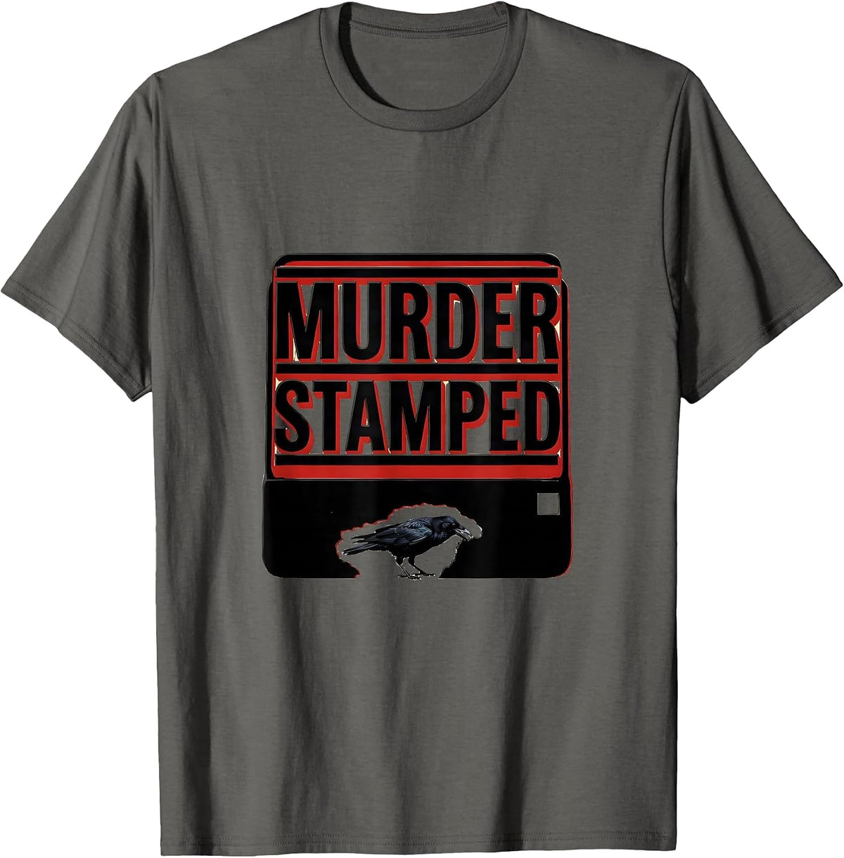 Men's Murder Stamped Stencil Graphic Dark Humor Crow Lover T-Shirt - Asphalt Grey