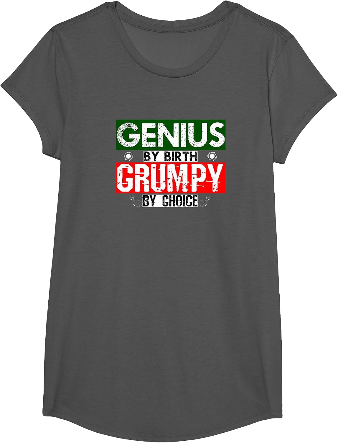 Genius By Birth T-Shirt Grumpy by Choice T-Shirt - Girls Asphalt Grey