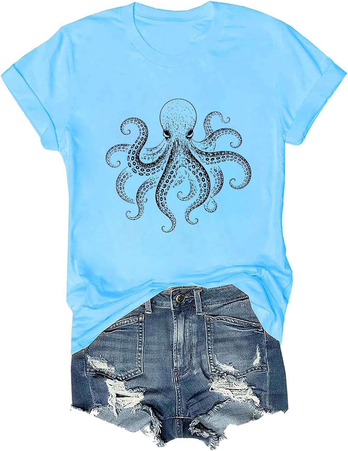 Octopus Shirt Octopus Lover T-Shirt Sea Animals Tee - Sky Blue