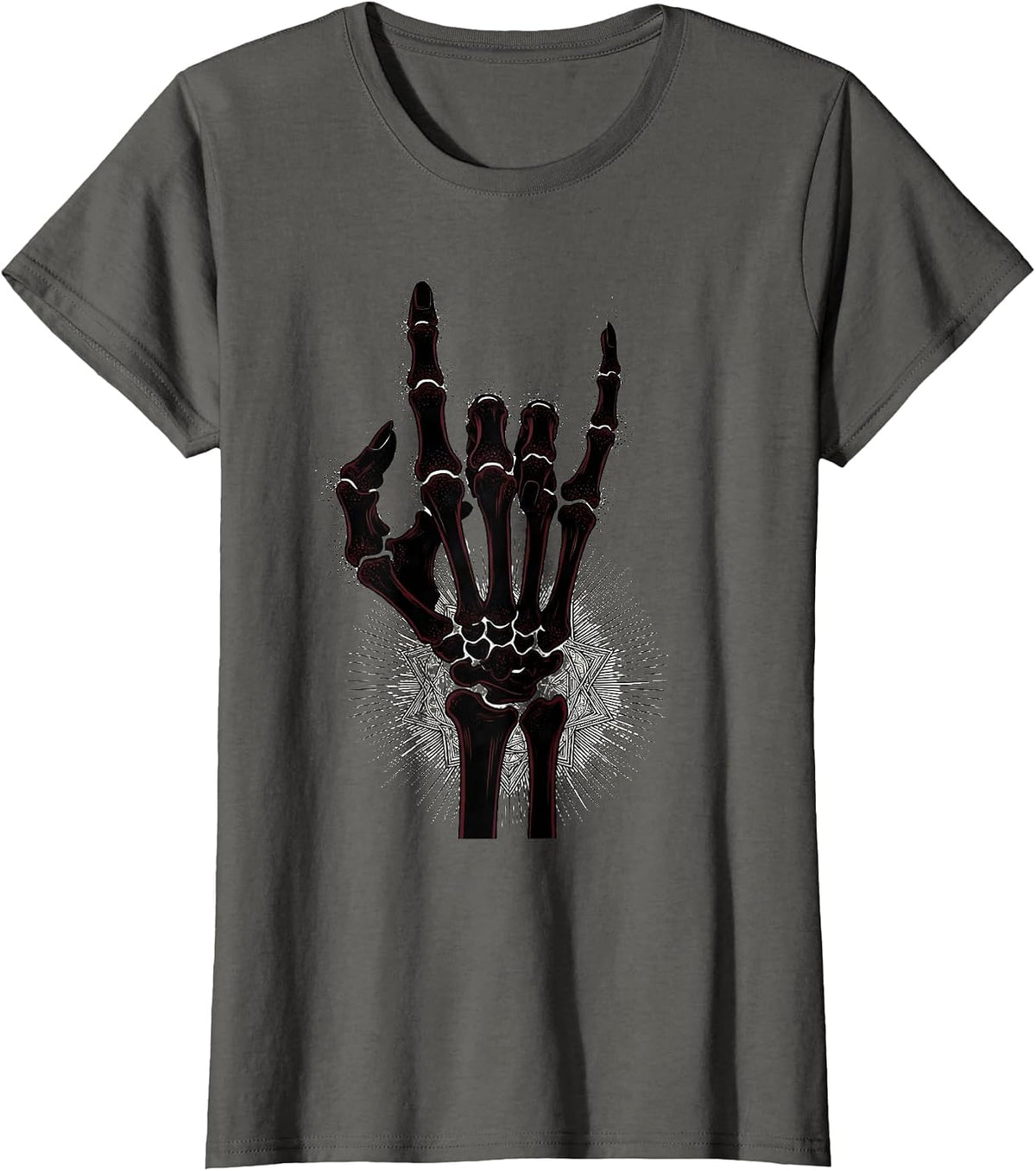 Women's Skeleton Hand Rock and Roll Radiology Sign T-Shirt - Asphalt Grey