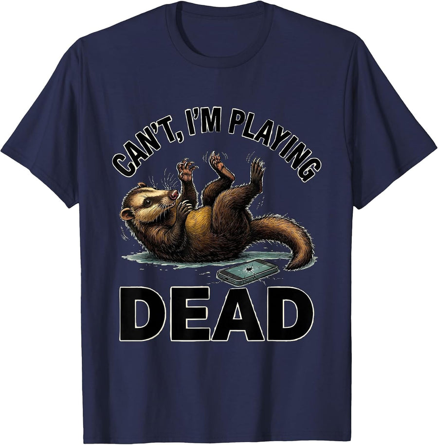 Can't, I'm Playing Dead Funny Opossum Meme Humor T-Shirt - Navy Blue