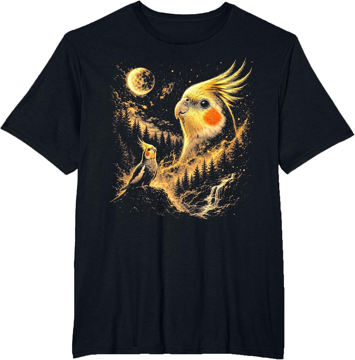 Cockatiel Howling to The Moon 90s Vintage Bird Animals Meme T-Shirt - Black
