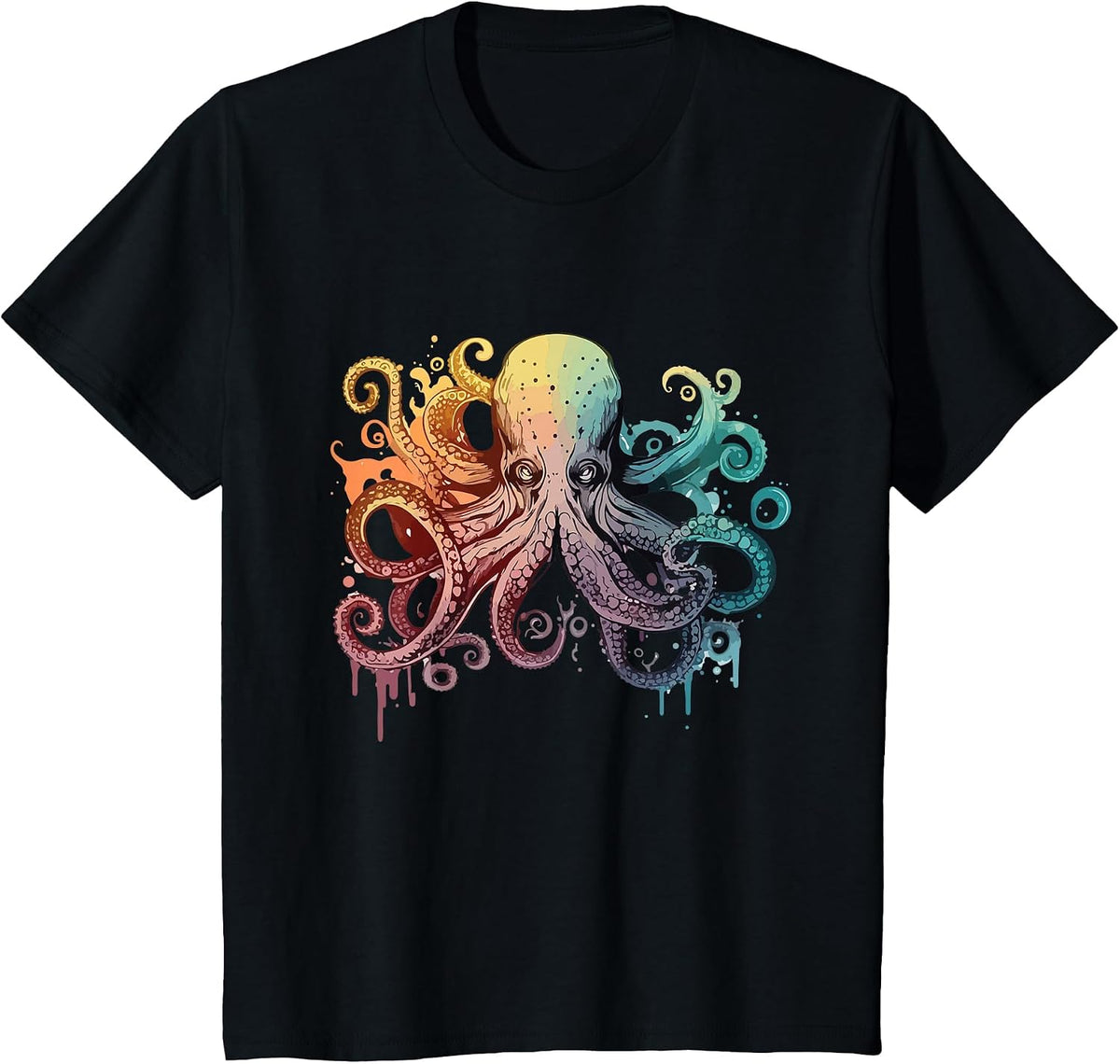 Colorful Octopus Artwork - Watercolor Animal Lover Sea Diver T-Shirt - Black
