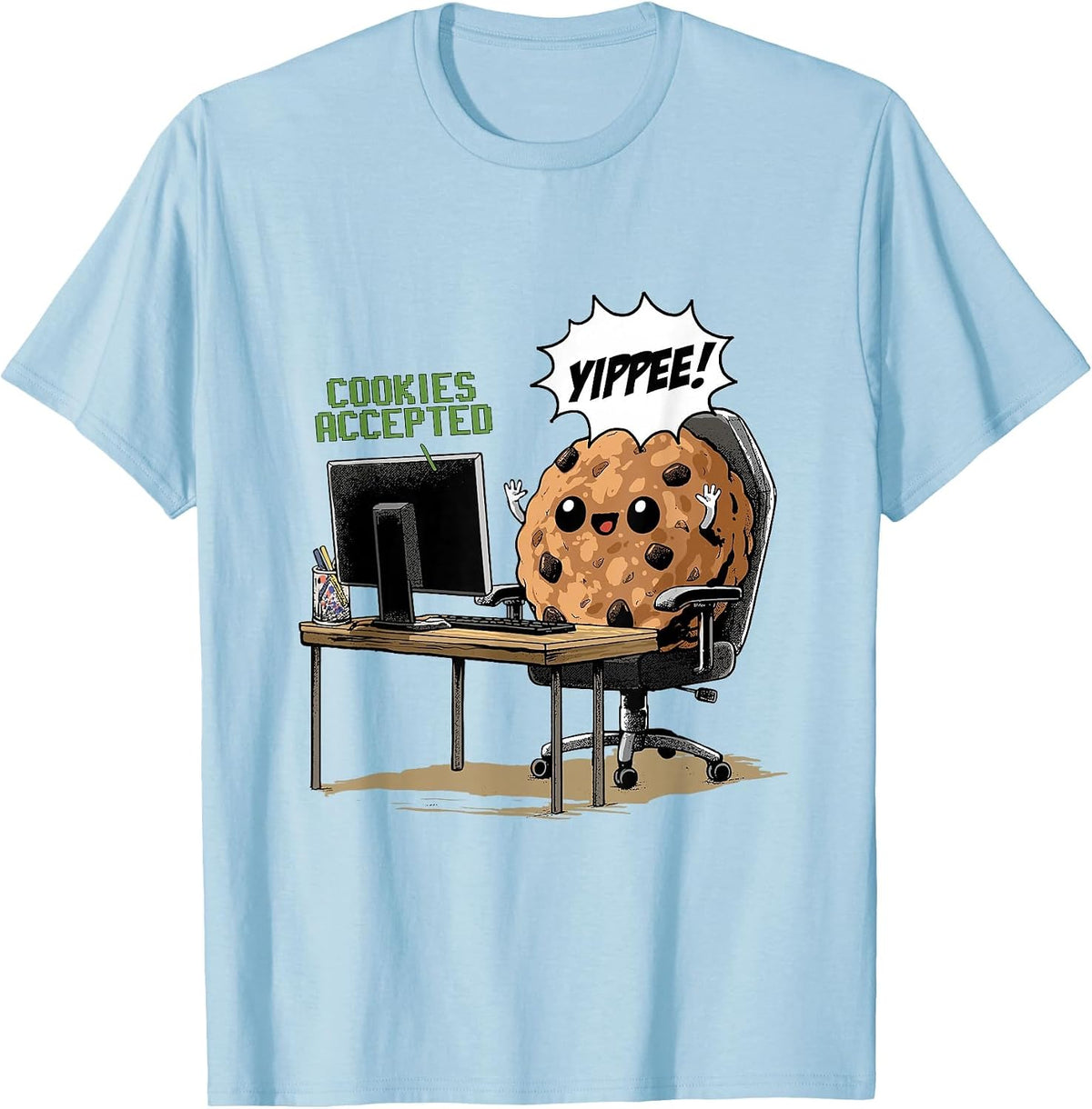 Cookies Accepted Nerd Shirt Funny Computer Internet Coder T-Shirt, Men, Baby Blue, Small - As Pictured