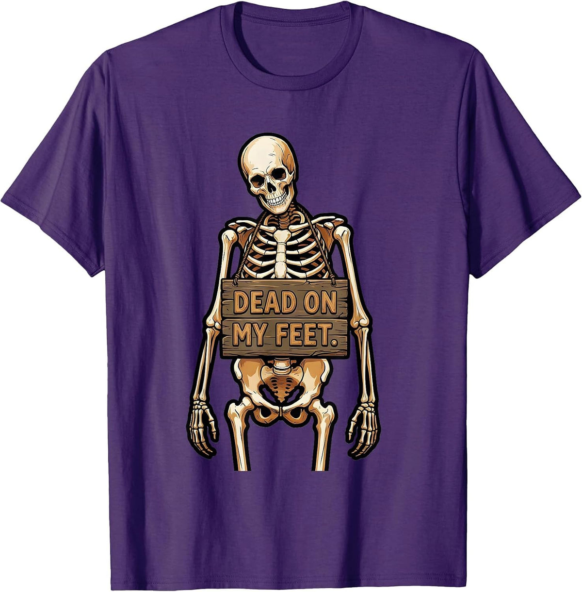 Dead on My Feet Skeleton Graphic Design T-Shirt - Purple