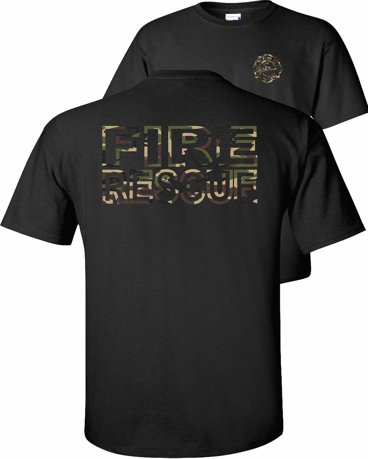 Fire Rescue T-Shirt-Camo Design-Black-XL - As Pictured