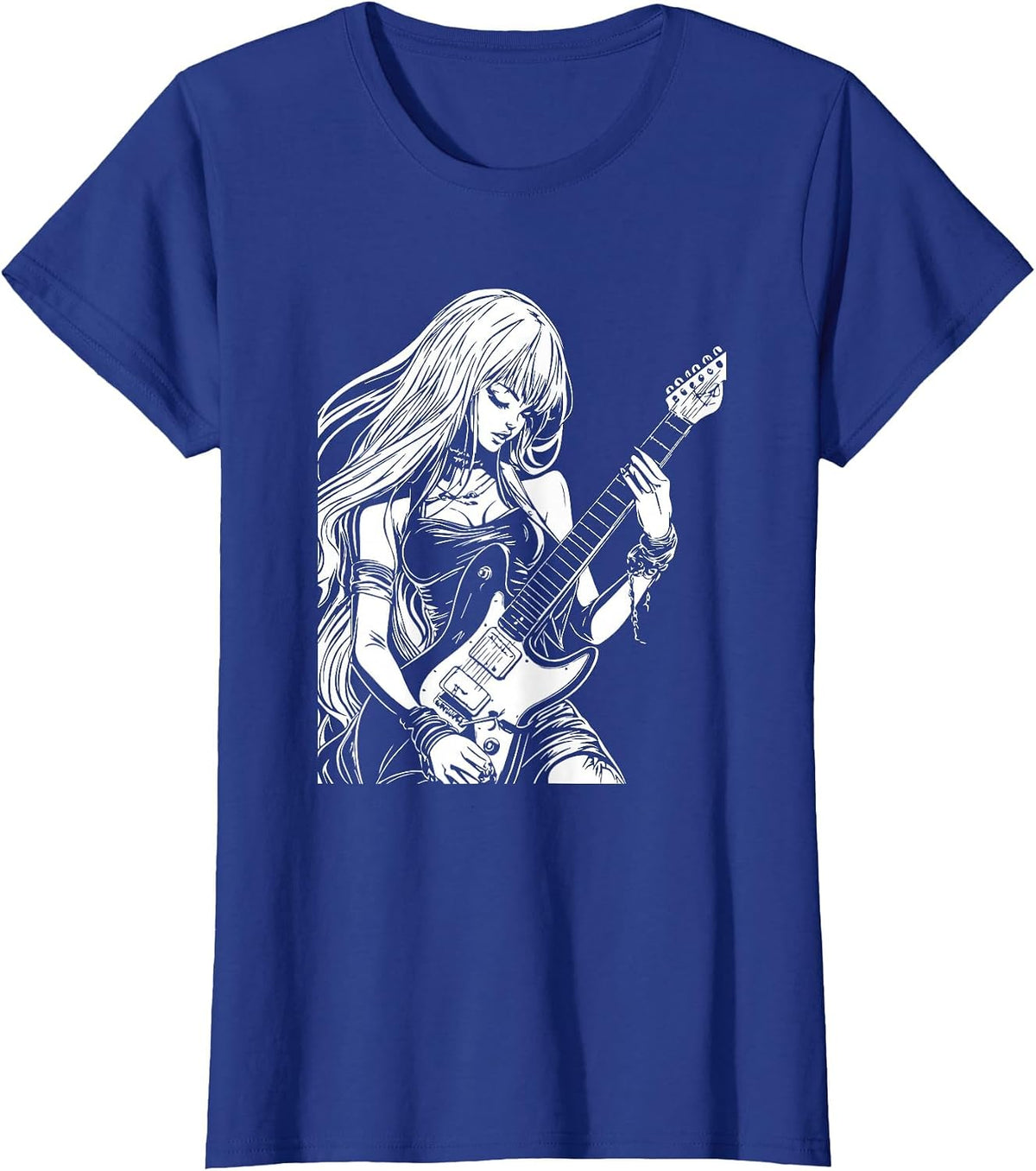 Anime Aesthetic Soft Grunge Waifu Anime Rock Girl T-Shirt - Royal Blue