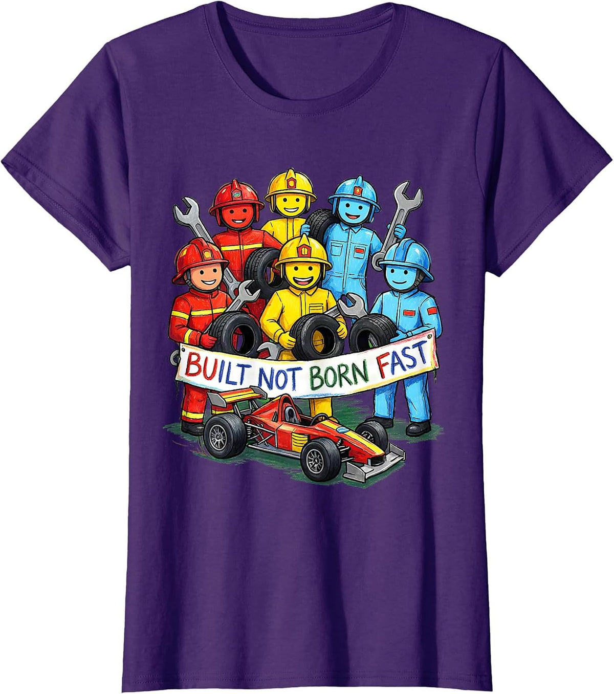 Women's Built Not Born Fast Pit Crew Racing Design T-Shirt - Purple