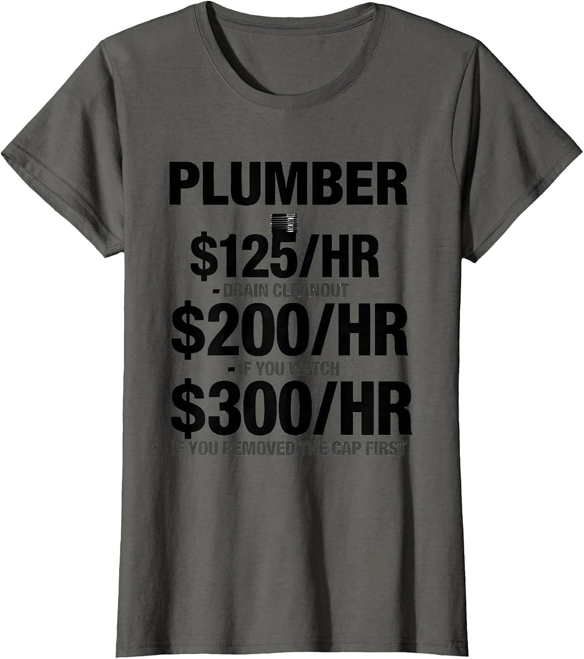 Women's $125HR Funny Plumber Hourly Rate Dad Joke T-Shirt - Asphalt Grey