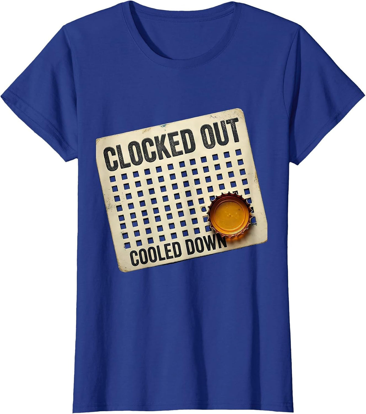 Women's Clocked Out Cooled Down Vintage Humor Labor Day Cookout T-Shirt - Royal Blue
