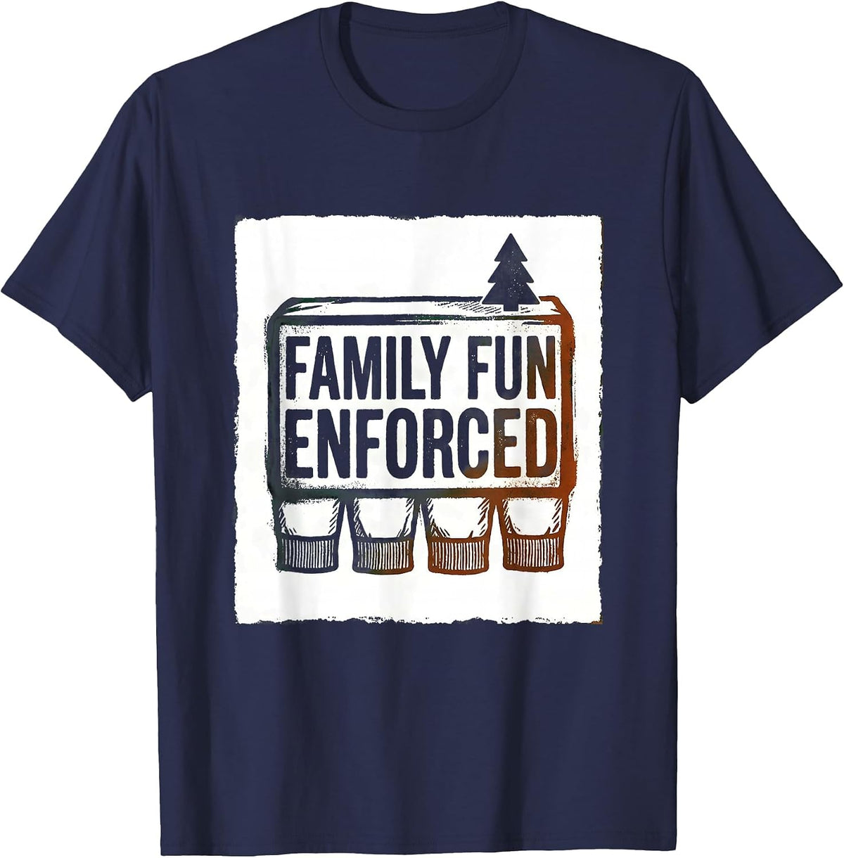 Family Fun Enforced Rubber Stamp Christmas Pajamas Matching T-Shirt - Navy Blue