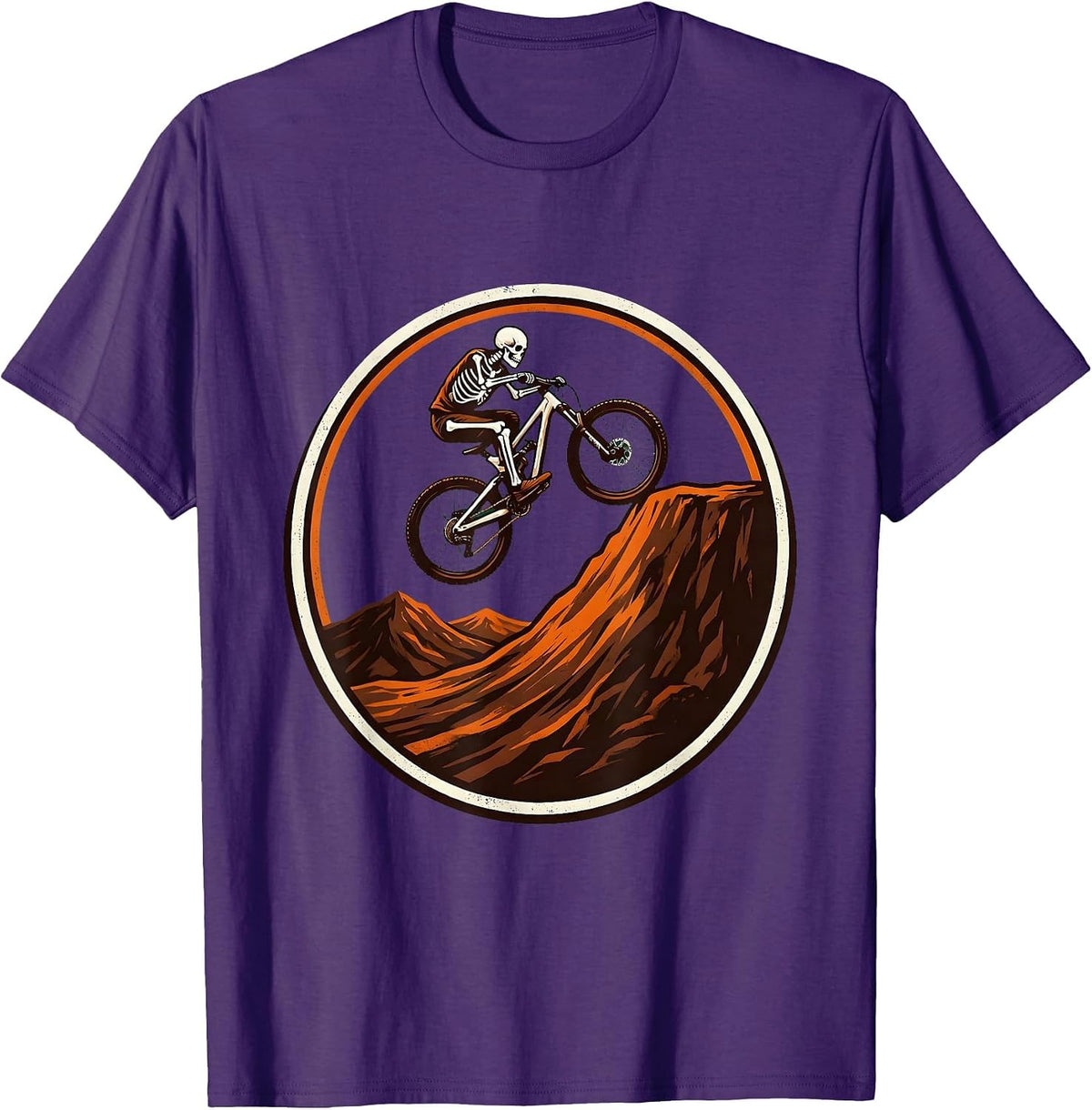 Skeleton Rider Dirt Jump Mountain Bike Graphic T-Shirt - Purple