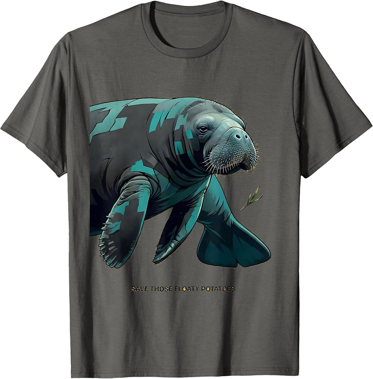Save Those Floaty Potatoes Funny Manatee Lover Sea Animal T-Shirt - Asphalt Grey