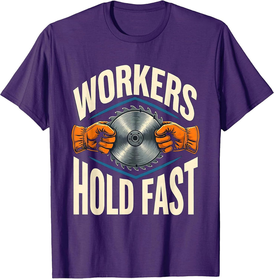 Men's Workers Hold Fast Stencil Graphic Union Worker Labor Pride T-Shirt - Purple