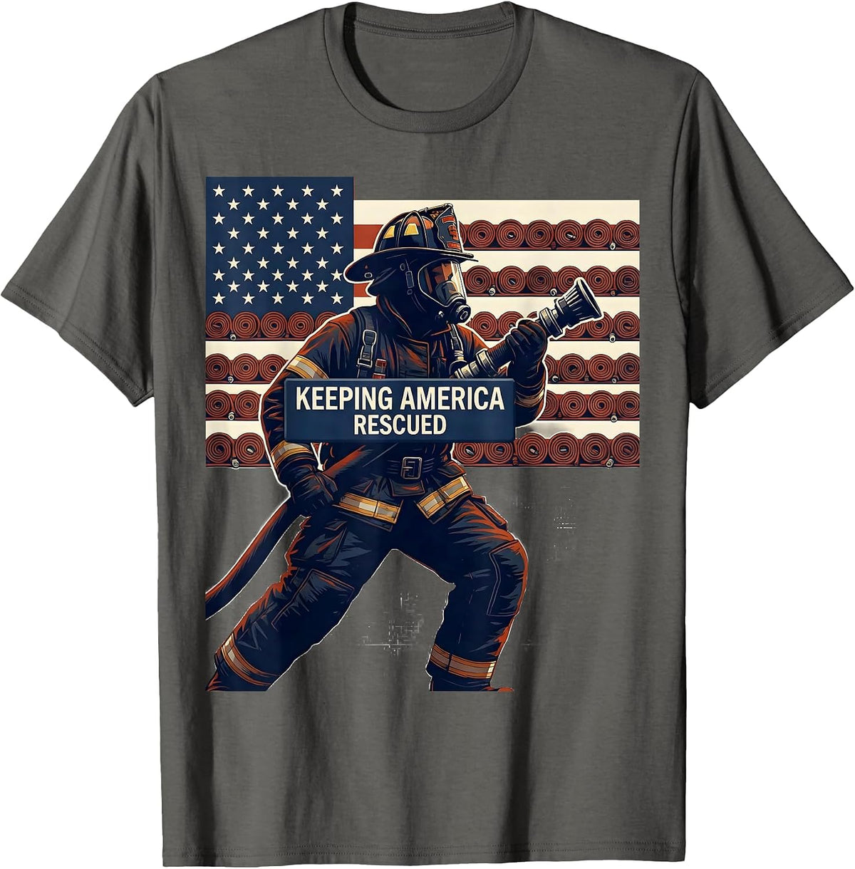 Men's Keeping America Rescued Distressed American Flag Firefighter T-Shirt - Asphalt Grey