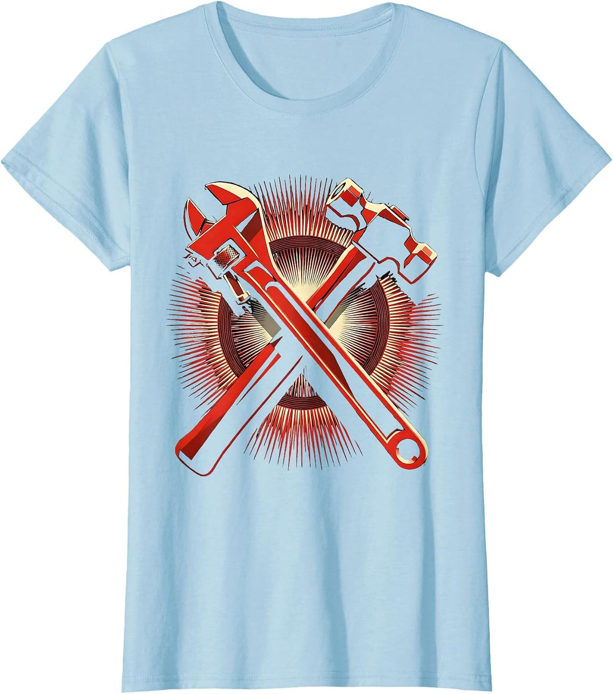 Crossed Wrench and Hammer Mechanic Graphic T-Shirt - Baby Blue