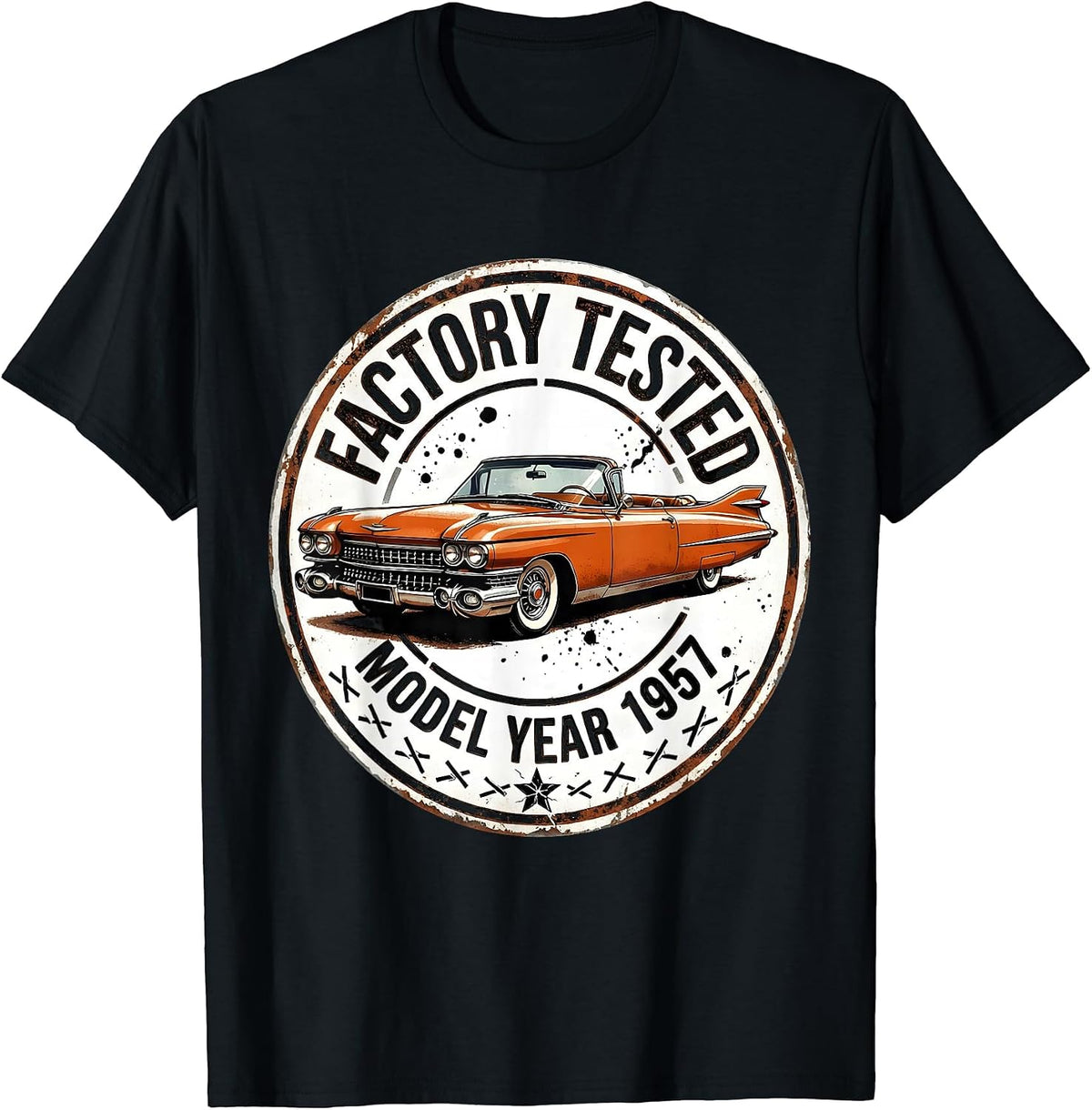 Men's Factory Tested Model Year 1957 Distressed Classic Car T-Shirt - Black