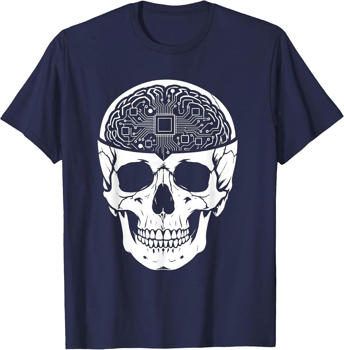 Human Skull Circuit Board Brain Xray Art T-Shirt - Navy Blue