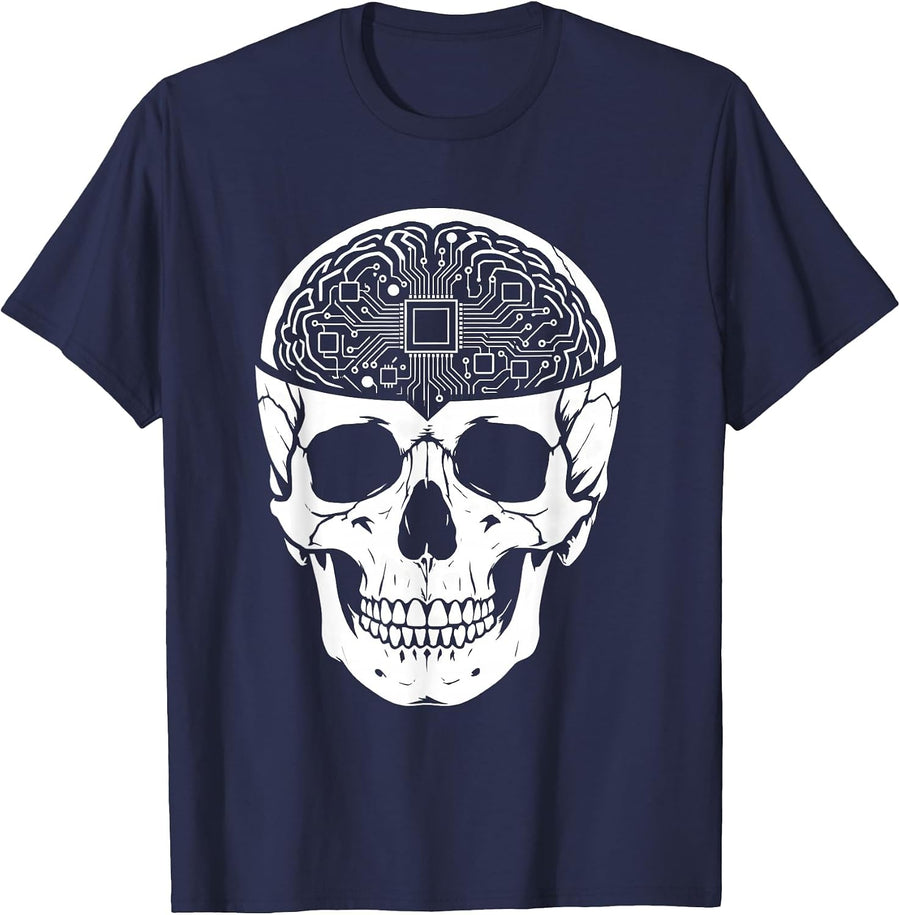 Human Skull Circuit Board Brain Xray Art T-Shirt - Navy Blue