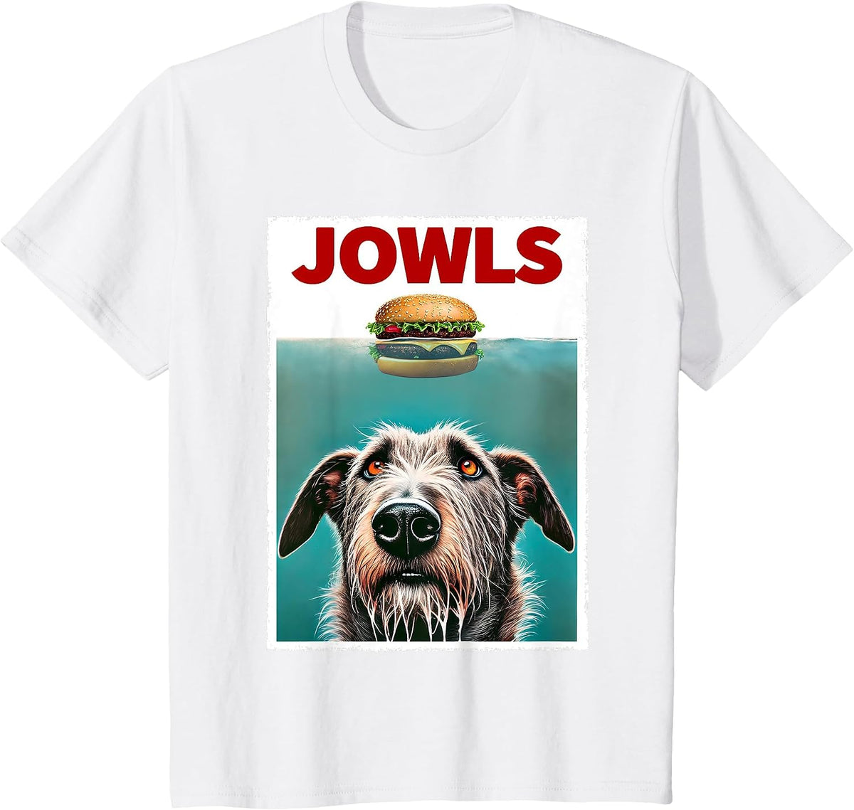 Funny Irish Wolfhound and Hamburger Parody Jowls Dog Lover T-Shirt - White