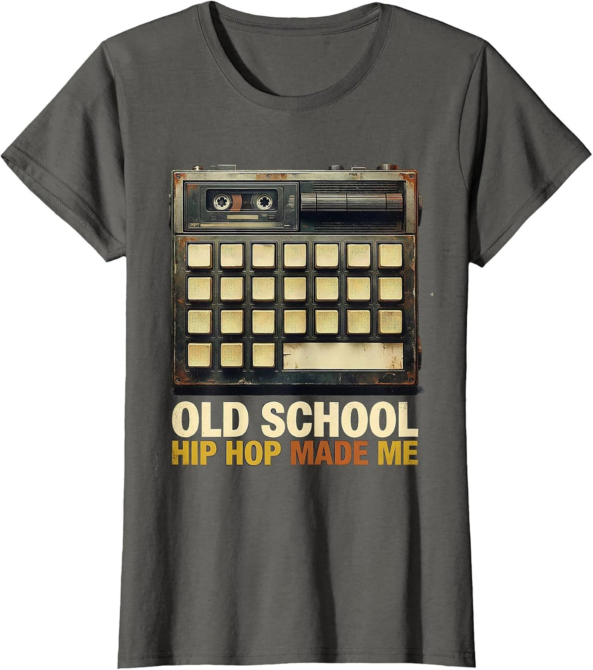 Women's Old School Hip Hop Made Me Vintage Retro Cassette Rap T-Shirt - Asphalt Grey