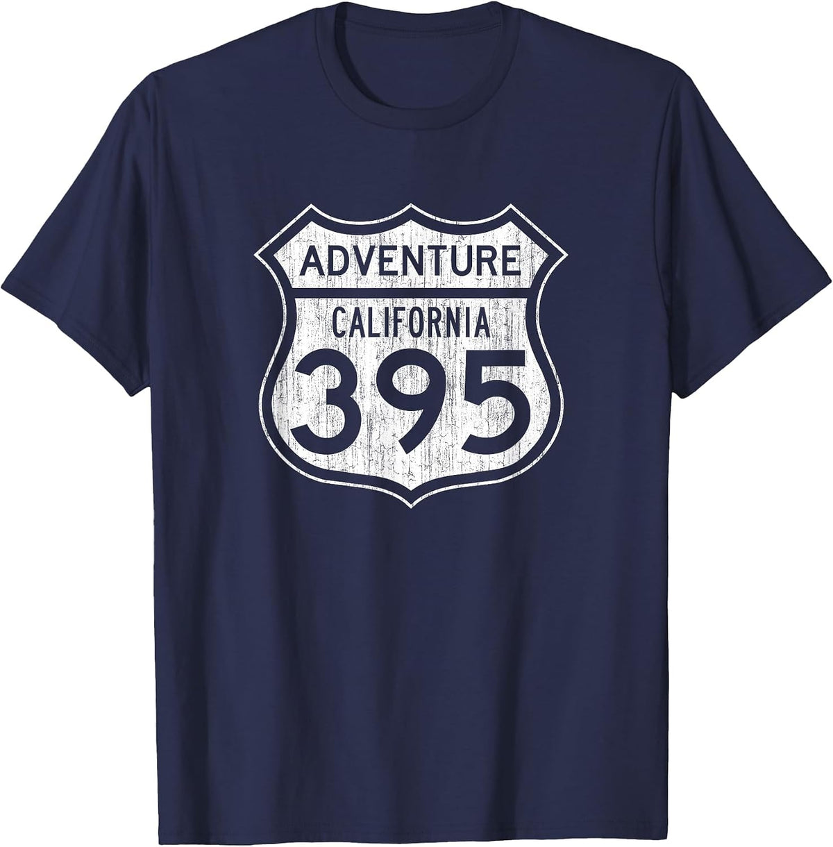 California Highway 395 - Hiking Fishing Climbing Adventure T-Shirt - Navy Blue
