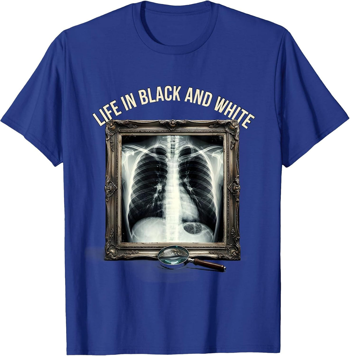 Men's Life in Black and White Radiology Design T-Shirt - Royal Blue