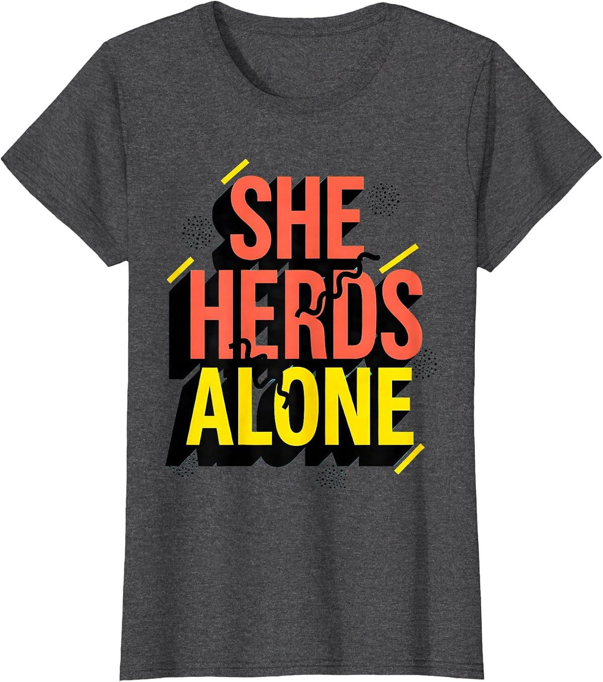 Women's She Herds Alone Cow Lover Graphic Design T-Shirt - Dark Heather Grey