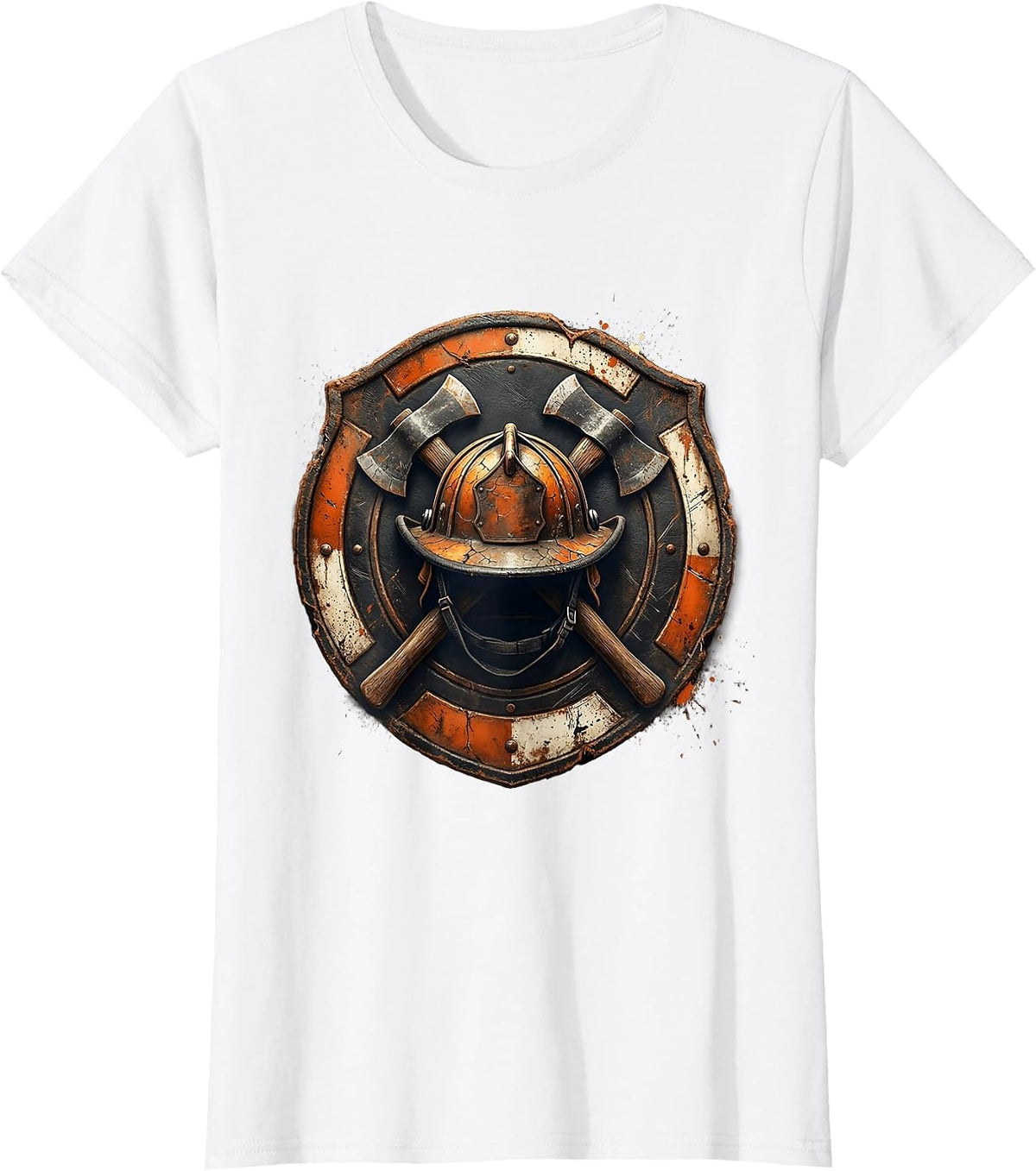 Vintage Fire Helmet Crossed Axes Firefighter Design T-Shirt - White